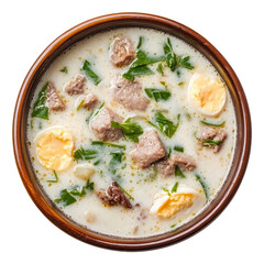 Milk and egg soup called Changua isolated on transparent background