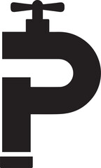 Minimal vector logo of letter P designed as a plumbing pipe silhouette vector icon on white background