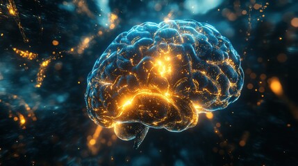 Fototapeta premium AI-powered Cyber Brain with Luminous Electric Flow