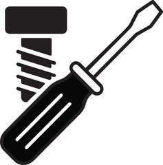 Screwdriver and bolt black silhouette vector icon on white background