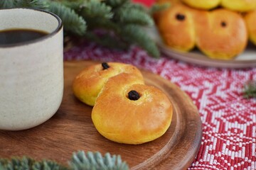 Saffron buns.  Traditional Swedish pastries.Christmas in Sweden.