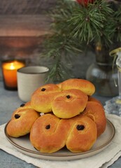 Saffron buns.  Traditional Swedish pastries.