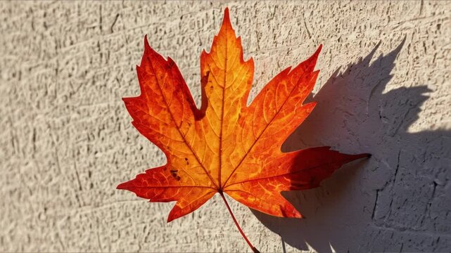 Video A lone red leaf stuck to a white wall