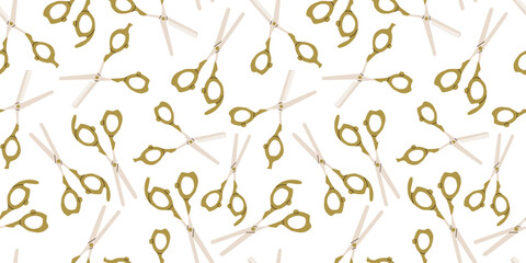 Seamless hand drawn pattern with hairdressing scissors. Accessories for hairdressers. Doodle vector illustration for textiles and design