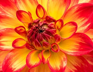 Vivid closeup of a flower showing petals in vibrant red and yellow hues