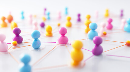 ソーシャルネットワークを表す線でつながれた人形
