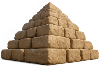 Stone pyramid structure built from rough blocks, representing ancient history, culture, and power, transparent background