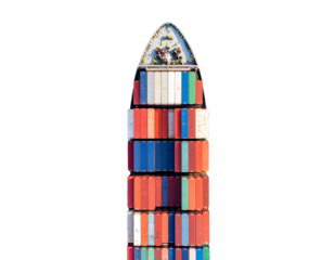 Top-Down Aerial View of Container Ship, Isolated PNG 