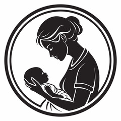 Elegant silhouette of mother lovingly holding her newborn baby, a timeless symbol of motherhood and family bond perfect for branding