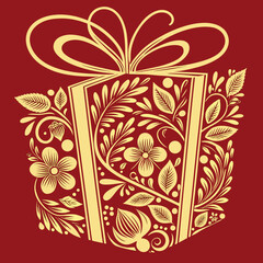 Elegant floral gift box illustration perfect for festive cards, invitations and holiday promotions with a classic, vintage vibe and ornamental style