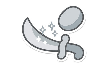 Sparkling Cartoon Blade. A polishing stone leaving tiny sparkles along the curve of a cute cartoon blade, soft rounded Doodle