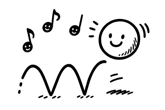 Bouncing Rhythm Ball. A &ldquo;rhythm&rdquo; icon of a bouncing ball following a sentence&rsquo;s stress pattern, cheerful motion lines and tiny
