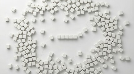 White cubes arranged in circular pattern with central linear formation. Abstract minimalist geometric design symbolizing purity and modern simplicity. Inspiration for color of the year 2026 in