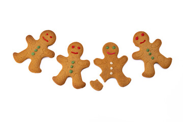 Delicious Christmas cookie. Gingerbread man cookie on white background