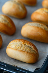 Oven-baked loaves of bread. Delicious warm breads