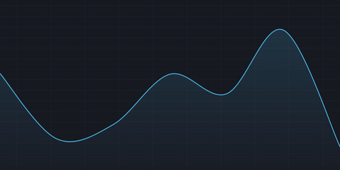 Blue wave line chart on dark grid, showing cyclical trends or performance fluctuations. Suitable for business analytics, economic cycles, and dashboards depicting dynamic, balanced movement
