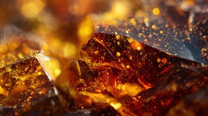 Shimmering amber pieces capture light with their warm orange and golden hues. The intricate textures highlight the natural beauty of the fossilized tree resin found in nature.