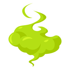 Green poison cloud and toxic fume in flat style. Vector icon of bad smell, disgusting odor, stink mist and comic vapor effect isolated on a white background for designs
