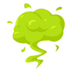Green stink cloud and toxic fume. Vector icon of disgusting odor, poison mist and comic vapor effect isolated on a white background for designs in flat style