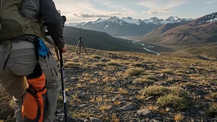 Researcher analyzing animal tracking data on a rugged device capturing the integration of technology and wildlife study in the field.