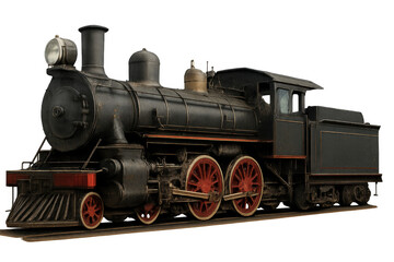 Naklejka premium Historic steam engine train moving along railway tracks, presenting old-fashioned transport technology and power, isolated on transparent background