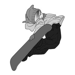 スノボで大技を決める男性2　グレー