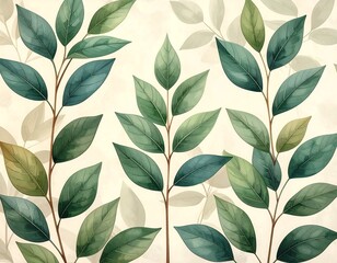 Watercolor depiction of leafy branches against a pale cream backdrop