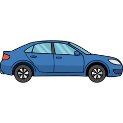 Blue Sedan Car Side View Illustration Transparent Background Isolated Vehicle Simple Flat Design Digital Art Automotive Transportation