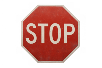 Stop sign octagon shape isolated on transparent background, conveying safety, traffic control, and warning