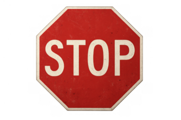 Red stop sign on transparent background indicating halt and warning for safety and traffic control