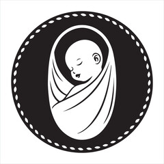 newborn baby silhouette, sleeping infant wrapped in blanket, tender motherhood emblem, peaceful baby illustration, nursery and parenting design