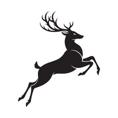 Deer silhouette, jumping reindeer illustration, elegant wildlife vector, Christmas animal design, graceful nature symbol