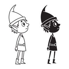 cute christmas elf silhouette, holiday cartoon elf outline, festive fantasy character clipart, adorable winter elf illustration, kids holiday artwork