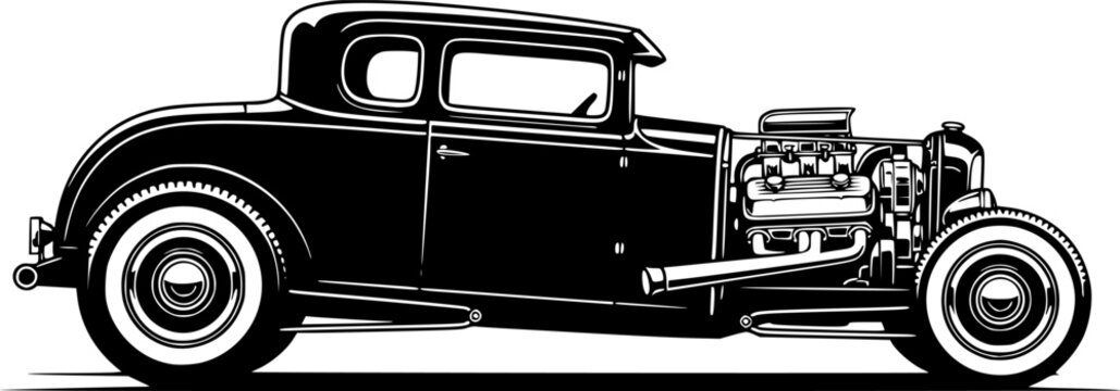 Fototapeta Detailed black and white illustration of a vintage hot rod car i 