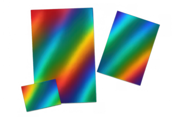 Abstract iridescent shapes with a bright rainbow metallic holographic gradient texture on a transparent background