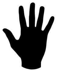 A black silhouette of a hand on a , black, hand, open, profile, sign, against transparent background