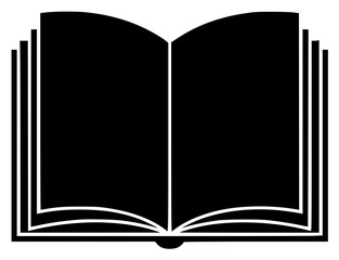 an open book with blank pages, black, book, flat, icon, illustration, open, profile, against transparent background