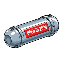 Time capsule container with label reading open in 2026