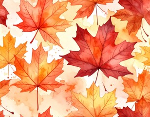 Watercolor painting featuring autumn maple leaves