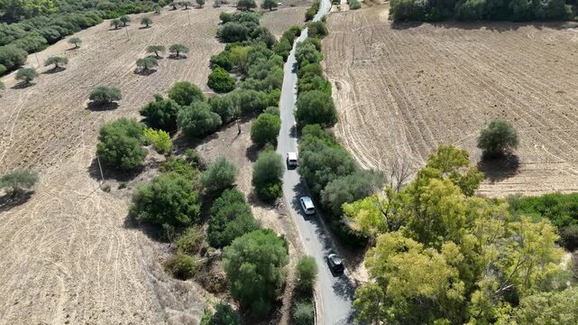 Amazing drone video of the Sicilian countryside, near Villa Dafne, an agroturismo acienda, located in the North of Sicily, Italia, during a lovely summer day