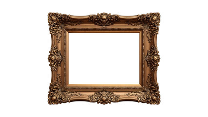 Golden rectangle frame for photo, painting and pictures, antique vintage style, png, isolated on transparent background