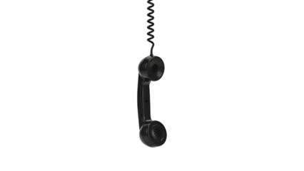 Black vintage telephone handset isolated on transparent background