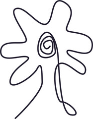 Abstract continuous line art drawing of a stylized flower or plant with a spiral center.
