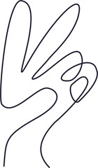 Minimalist one line drawing of a hand showing the peace sign gesture.