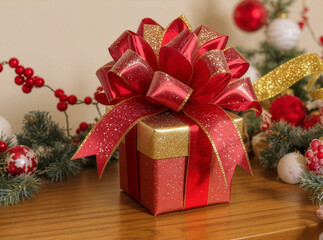 Isolated small gift box with a large festive ribbon bow