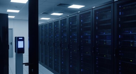 Rows of Server Racks in Highly Secure Military-Grade Data Center