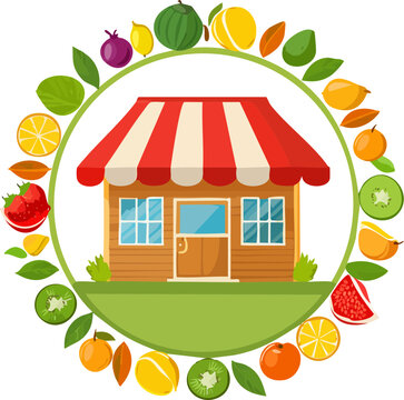 sebze ve meyvelerle &ccedil;evrili market simgesi 