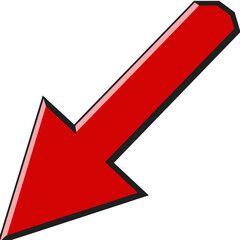 Red Arrow Pointing Diagonally Downward A Simple Sticker Style Graphic With A Clean Vector Art Appearance And A Bold Outline On A Black Background Perfect For Directional Or Motivational Concepts
