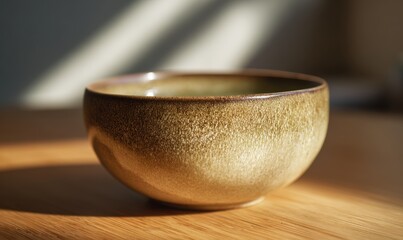 A bowl is sitting on a wooden table