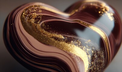 A chocolate heart with gold glitter on it